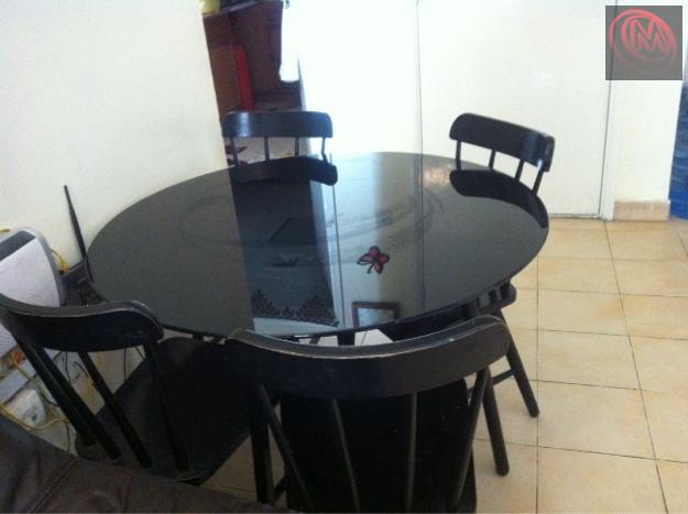 Ikea Black Glass Round Dinning Table With 4 Wooden Chair Dubai Uae